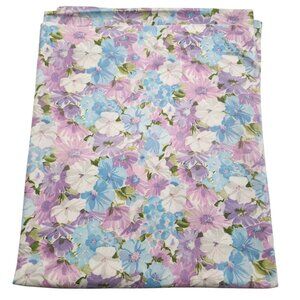 Vintage Full Double Flat Sheet Canon Monticello Cotton Poly Purple Blue Flowers